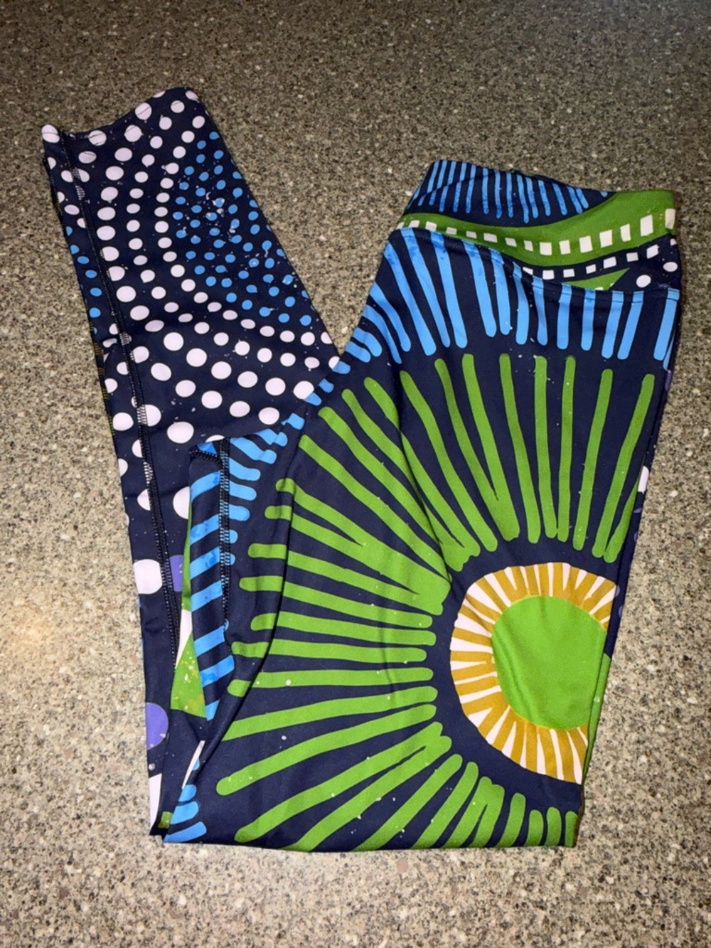 Loony Legs Leggings with Green & Blue Radiant Sunburst Print